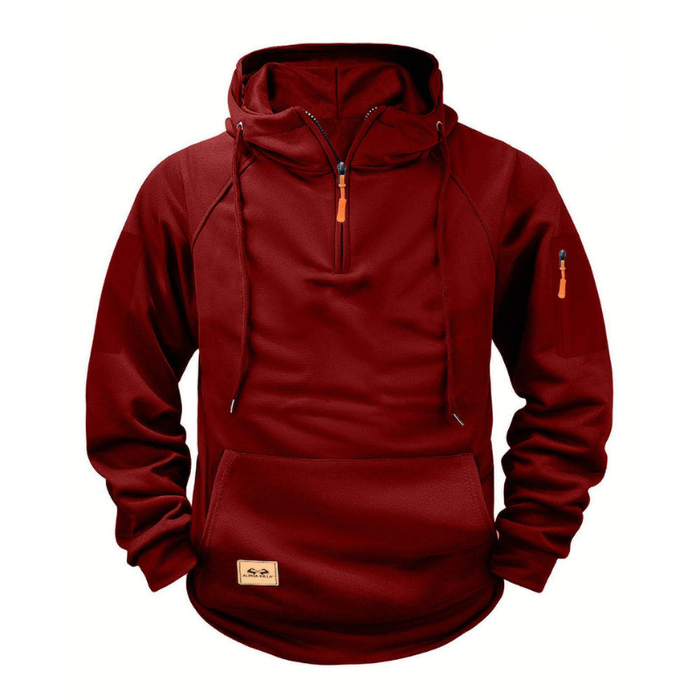 Donkerrode hoodie met een kleine patch in leerlook op de zak | Boutique Moda