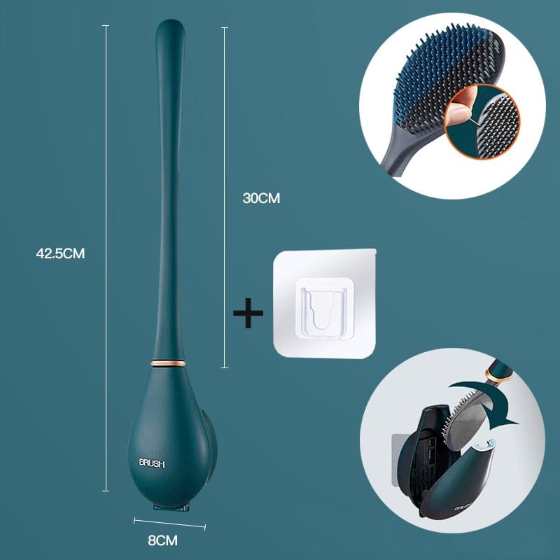 Groene siliconen wc-borstel met muurhouder en zoom van haren | Boutique Moda
