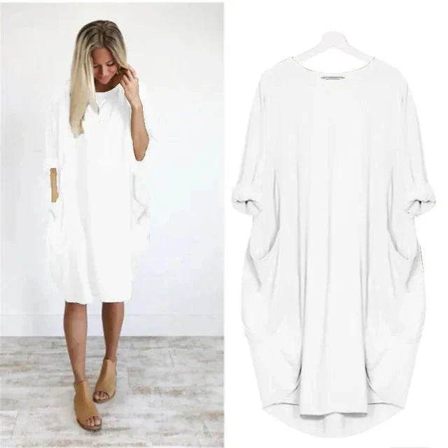 Oversized Jurk Dames | Steekzakken | Driekwart Mouw | Ronde Hals-Boutique Moda