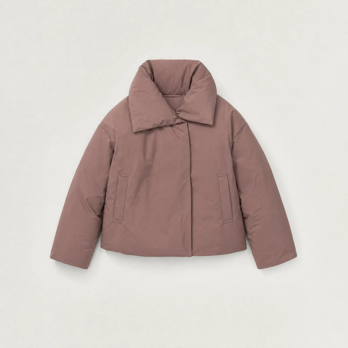 Korte oversized winterjas met brede kraag in kastanjebruin, productfoto