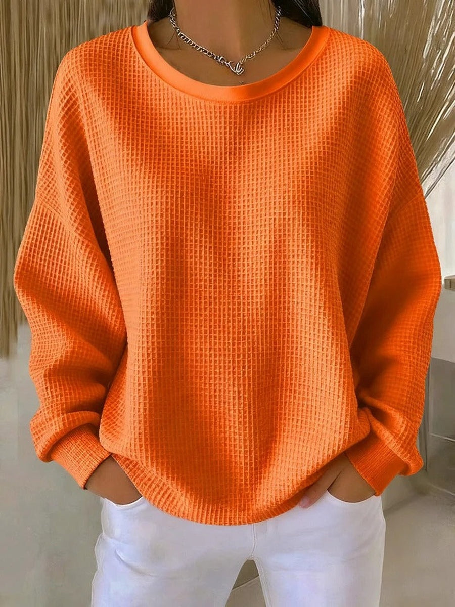Oranje oversized sweater met wafelstructuur, voorkant