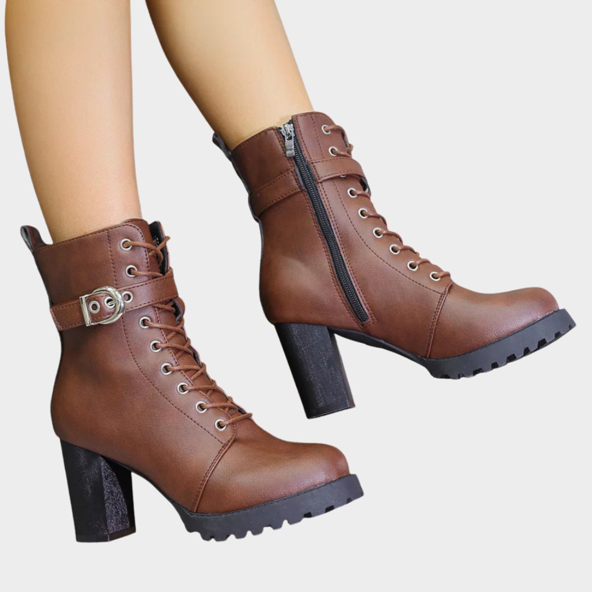 Enkellaarsjes Dames | Blokhak | Veters | Gesp-Boutique Moda