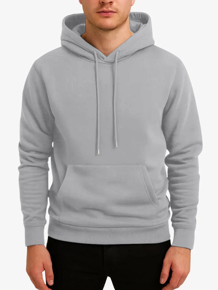 Winterhoodie met zachte voering voor heren in grijs, gedragen, voorkant