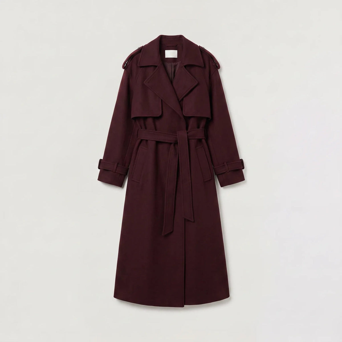 Lange trenchcoat met strikceintuur in bordeaux, productfoto