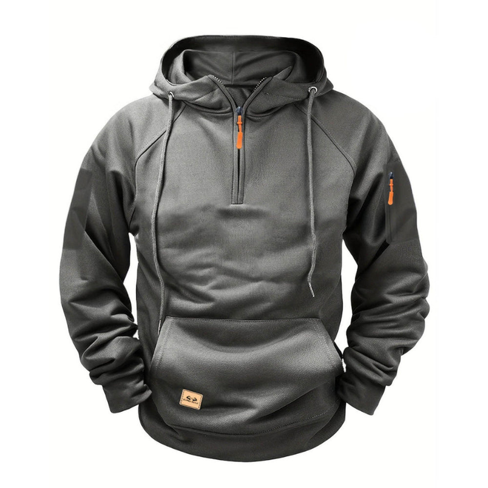 Grijze hoodie met capuchon, korte rits en mouwzak | Boutique Moda