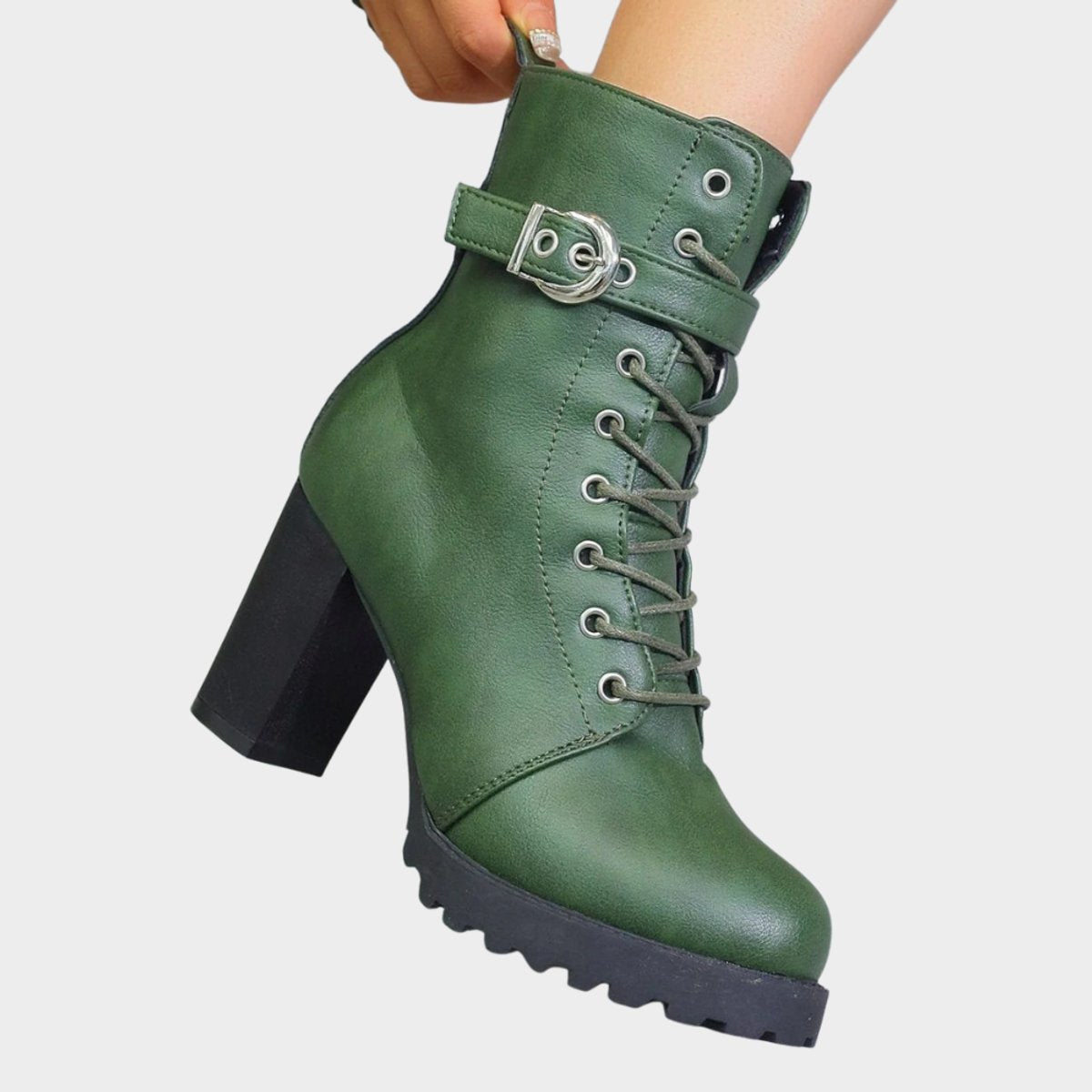 Enkellaarsjes Dames | Blokhak | Veters | Gesp-Boutique Moda