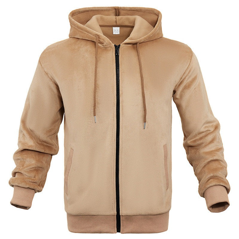 Wafelvest met capuchon voor heren in camel, voorkant