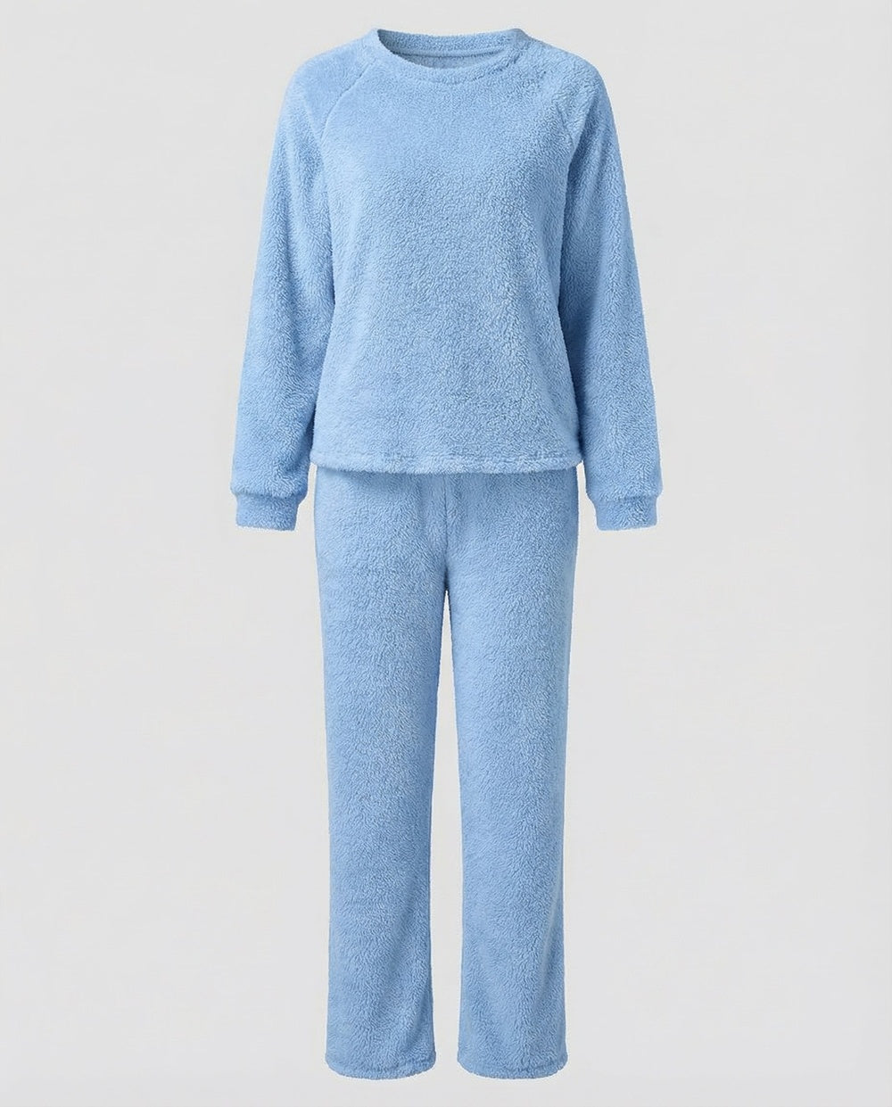 Donzige fleece pyjama in lichtblauw, vooraanzicht