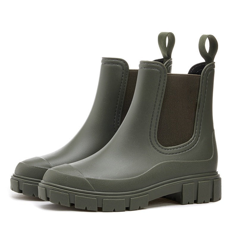 Waterdichte Chelsea boots met neuskap in olijfgroen, productfoto