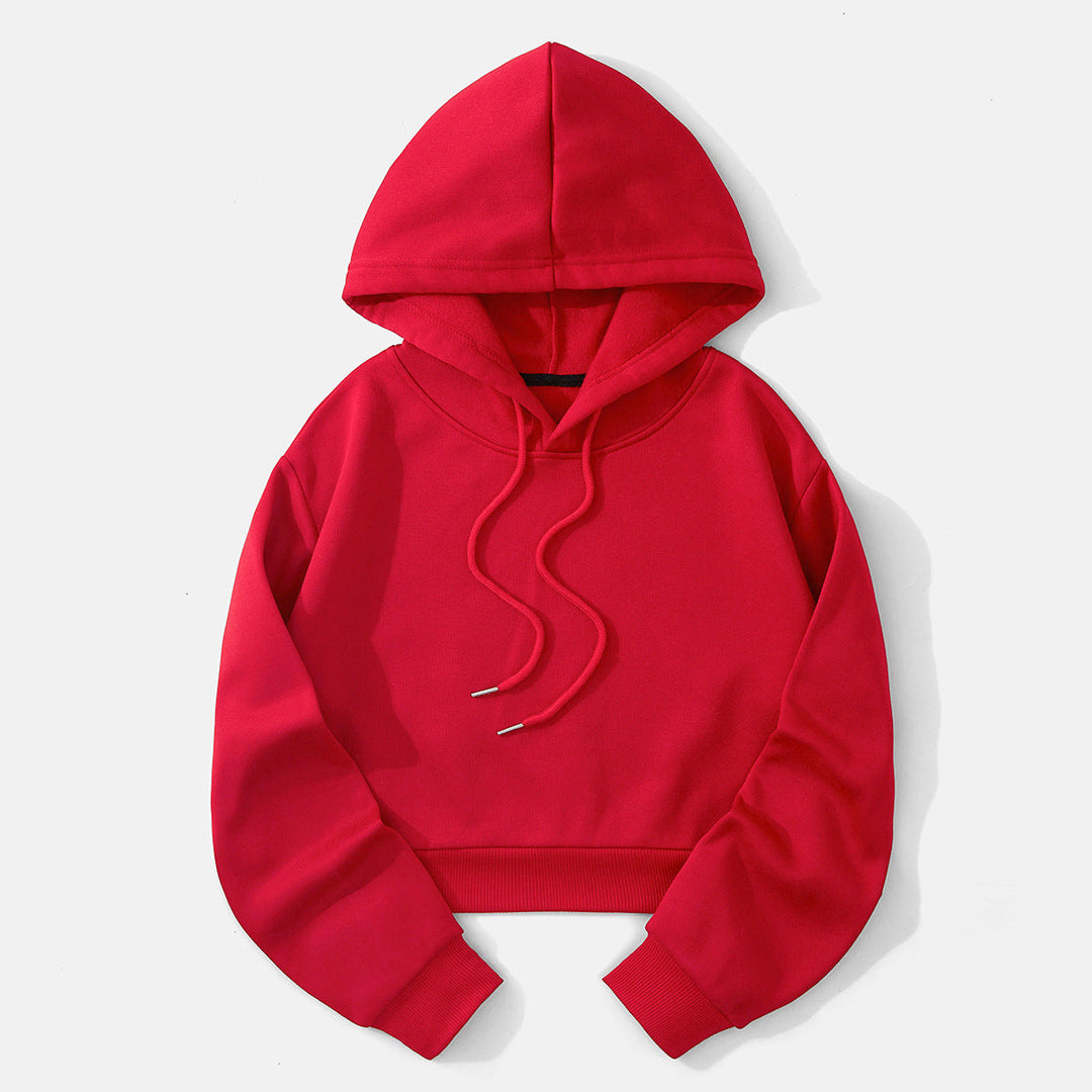 Rode cropped hoodie plat neergelegd, met verstelbare capuchon | Boutique Moda