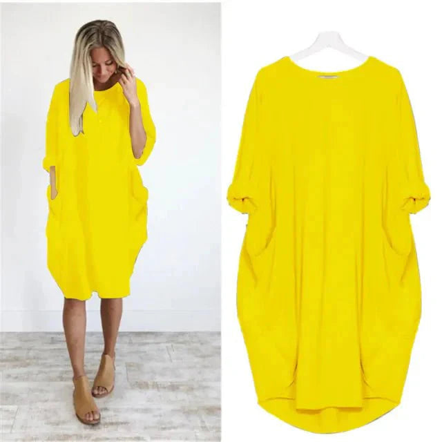 Oversized Jurk Dames | Steekzakken | Driekwart Mouw | Ronde Hals-Boutique Moda