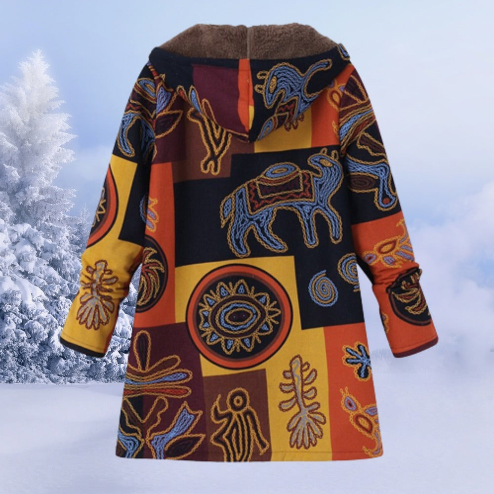 Omkeerbare winterjas met capuchon in meerkleurig, aan een hanger, achteraanzicht