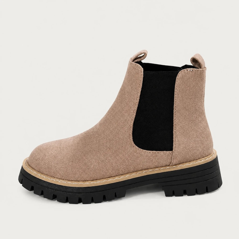 Beige Chelsea boot met profielzool
