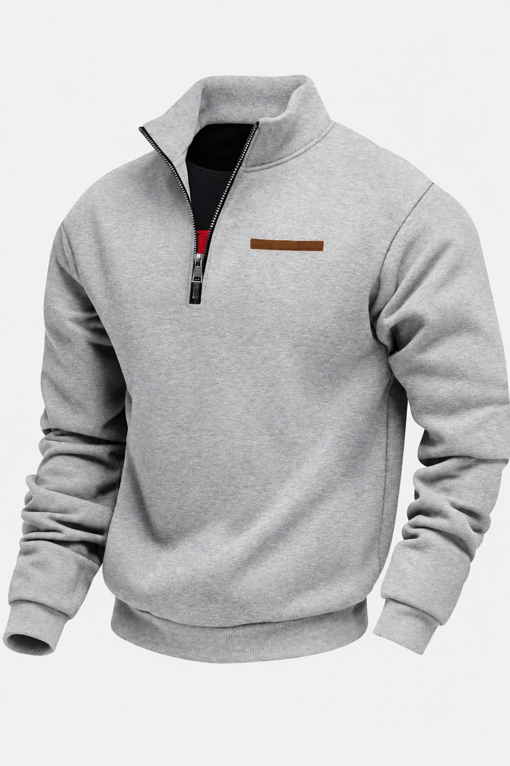Lichtgrijze sweater met korte metalen rits, productfoto | Boutique Moda