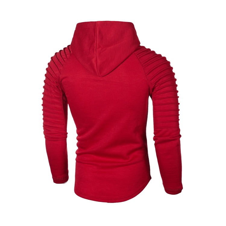 Slim fit hoodie met geribde mouwen voor heren in rood, achterkant