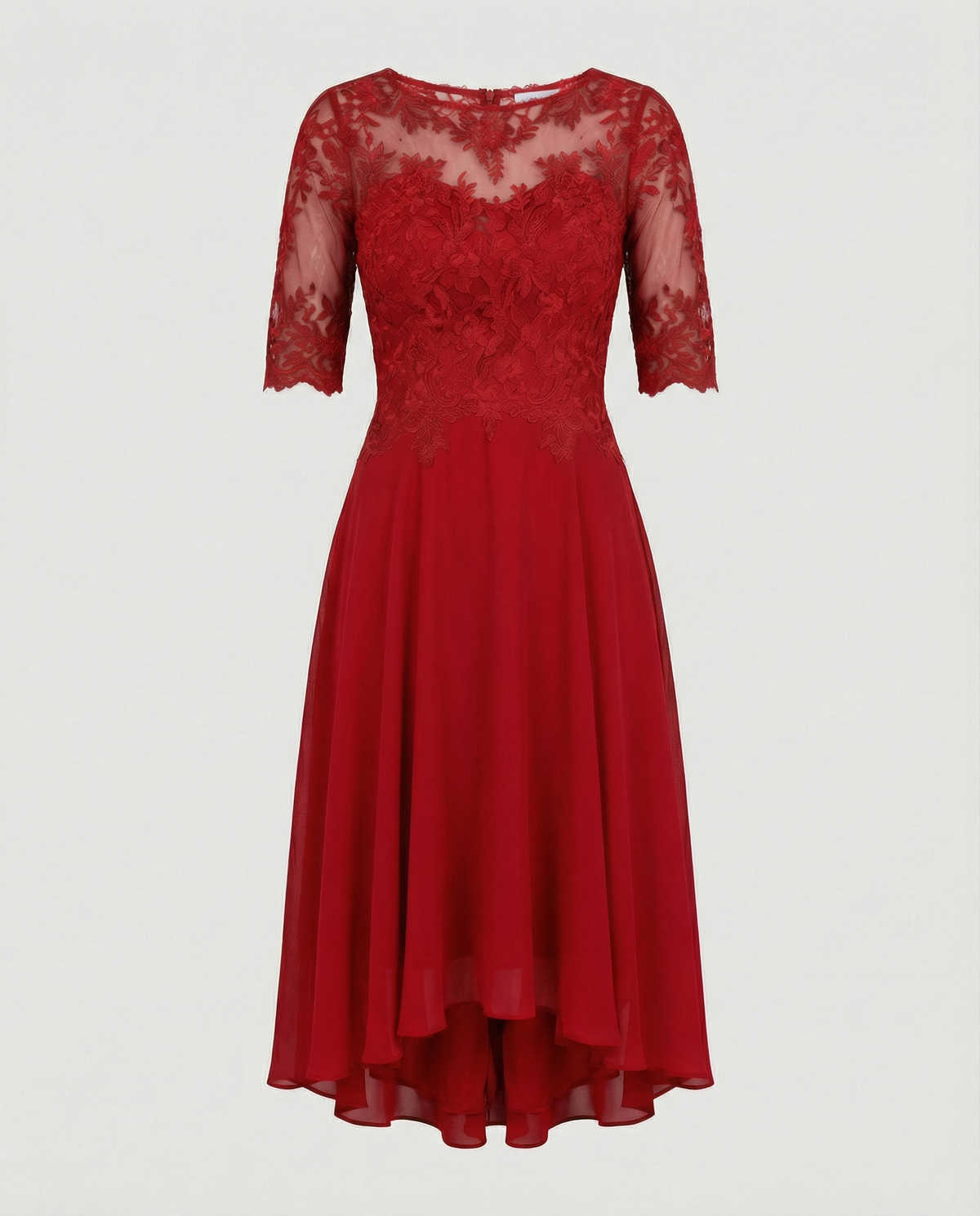 Bruiloftsjurk Dames | Kant | Halve Mouw | Asymmetrische Zoom-Boutique Moda