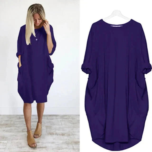 Oversized Jurk Dames | Steekzakken | Driekwart Mouw | Ronde Hals-Boutique Moda