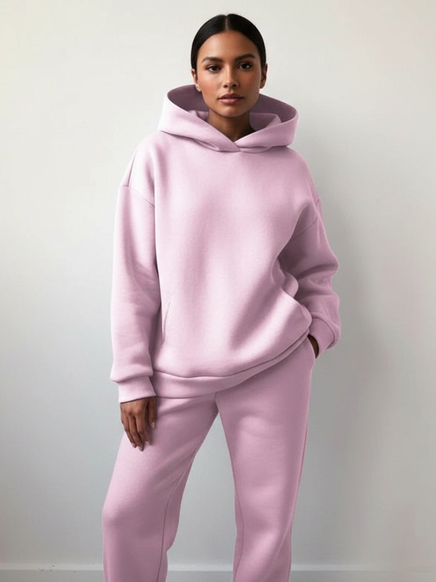 Oversized hoodie en joggingbroek in roze, voorkant