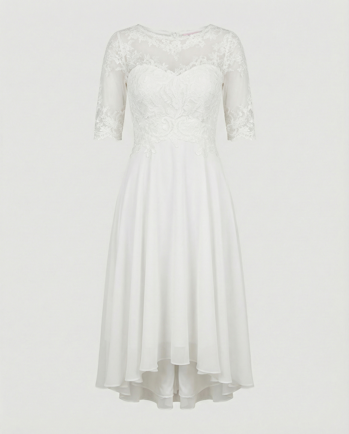 Bruiloftsjurk Dames | Kant | Halve Mouw | Asymmetrische Zoom-Boutique Moda