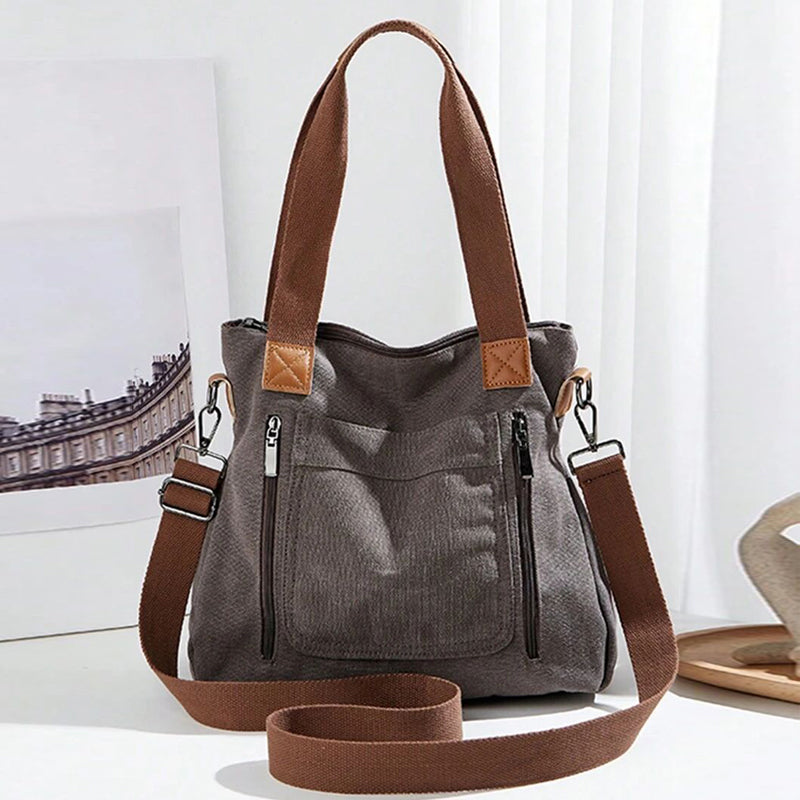 Canvas Schoudertas Dames | Ruim | Rits | Verstelbare Band-Boutique Moda