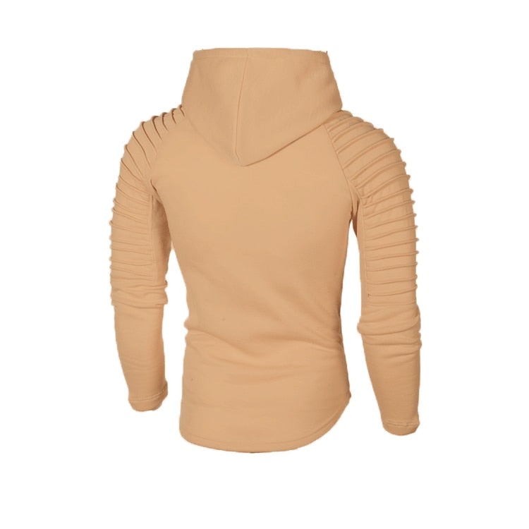 Slim fit hoodie met geribde mouwen voor heren in camel, achterkant