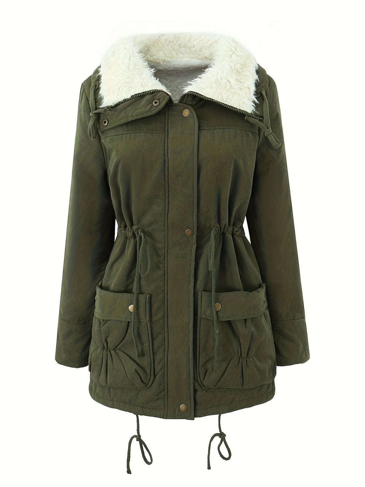 Olijfgroene parka met teddykraag