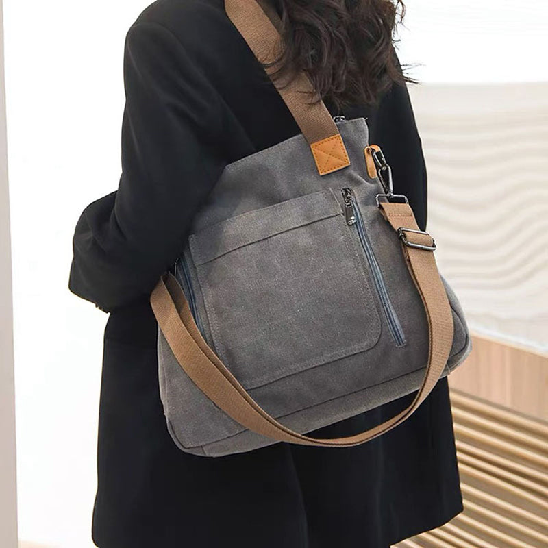Canvas Schoudertas Dames | Ruim | Rits | Verstelbare Band-Boutique Moda