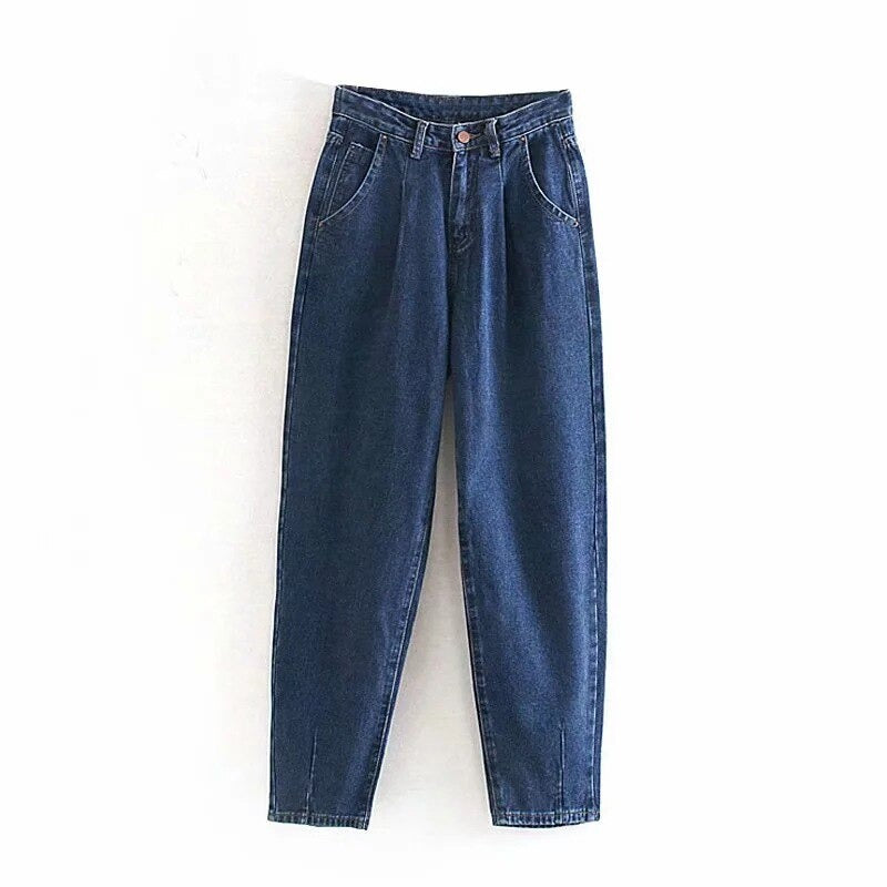 Blauwe barrel jeans, voorkant