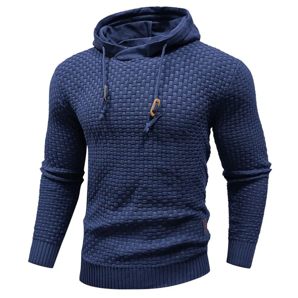 Heren hoodie met structuurbrei in blauw, productfoto