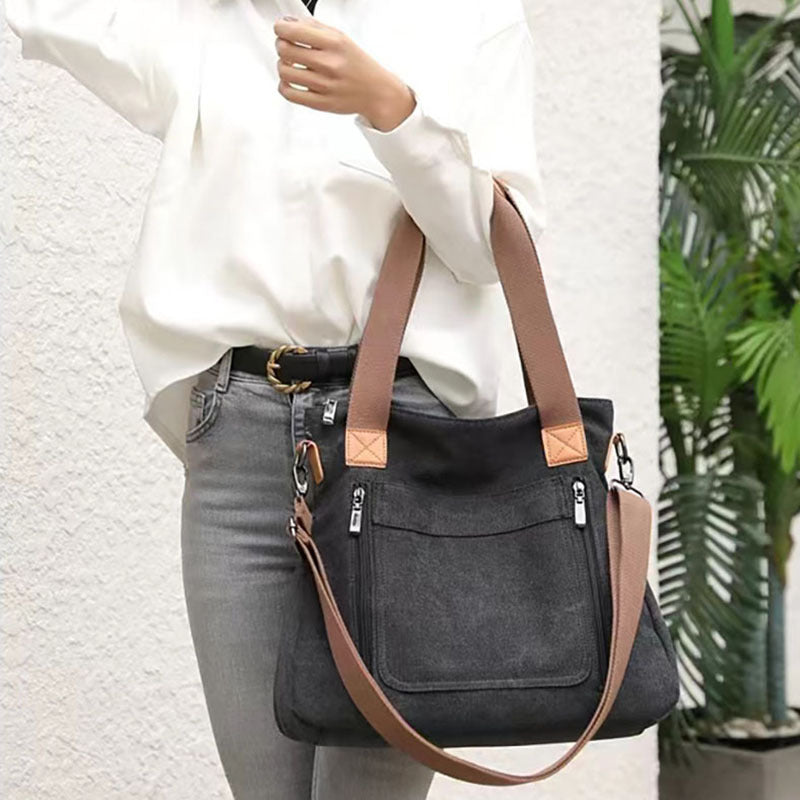 Canvas Schoudertas Dames | Ruim | Rits | Verstelbare Band-Boutique Moda