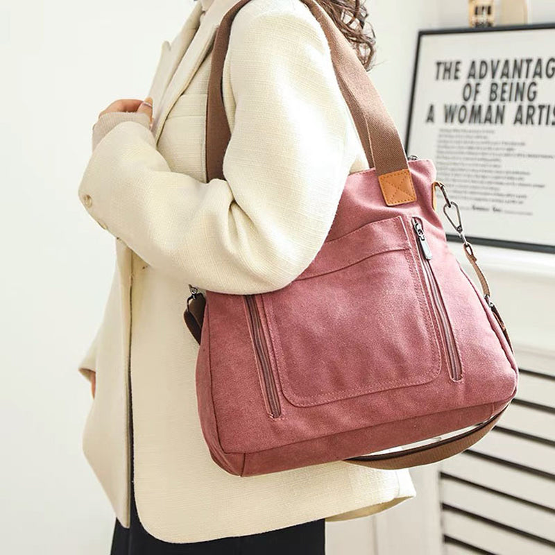 Canvas Schoudertas Dames | Ruim | Rits | Verstelbare Band-Boutique Moda