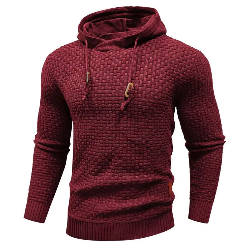 Heren hoodie met structuurbrei in wijnrood, productfoto
