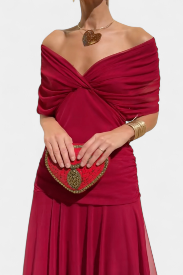 Maxi Jurk Dames | Bloemenprint | Off Shoulder | Gedrapeerde Taille-Boutique Moda