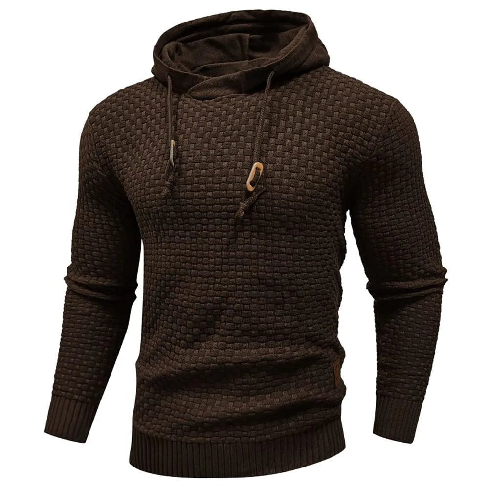 Heren hoodie met structuurbrei in bruin, productfoto