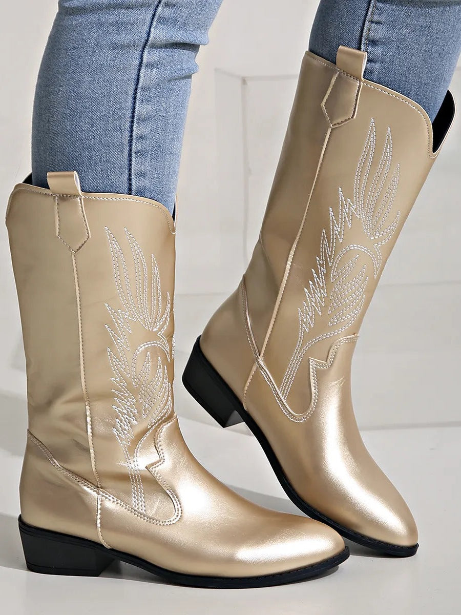 Cowgirllaarzen Vrouwen | Metallic | Western Cowboylaarzen | Lage Hak