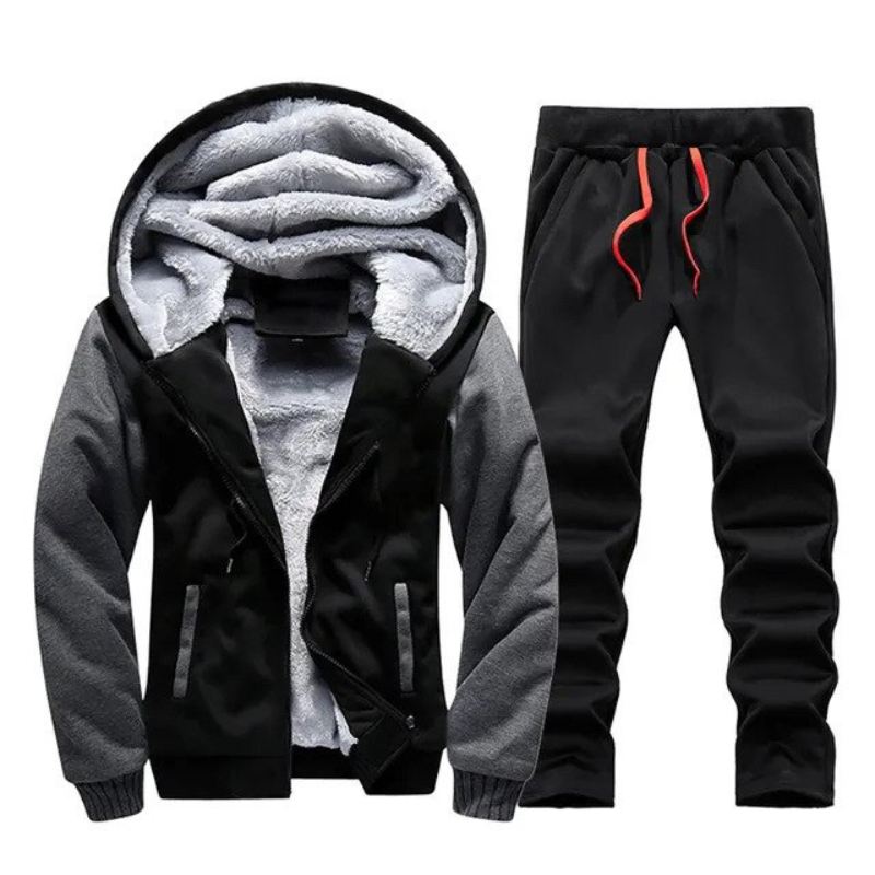 Alan Trainingspak Set | Warme fleece gevoerde heren trainingspak met hoodie-Boutique Moda