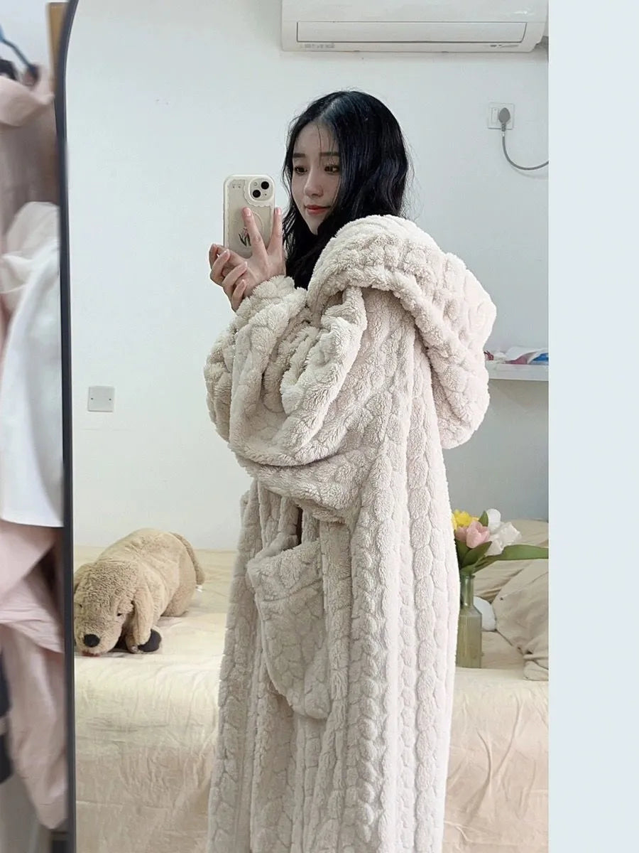 Badjas - Warm - Kap - Fleece ochtendjas - Lange ochtendjas Dames-Boutique Moda