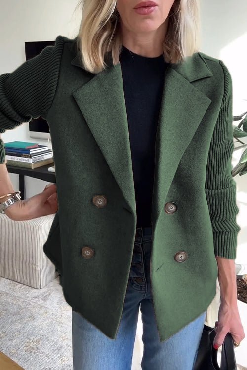 Blazer | Dubbele Knoopsluiting | Gebreide Mouwen-Boutique Moda