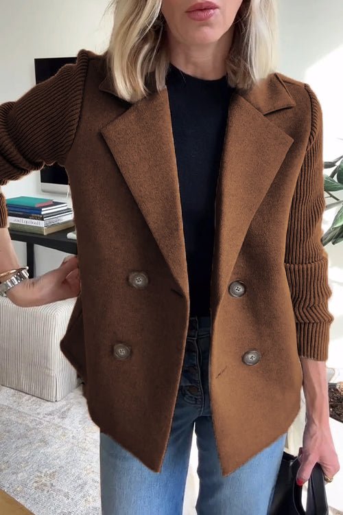 Blazer | Dubbele Knoopsluiting | Gebreide Mouwen-Boutique Moda