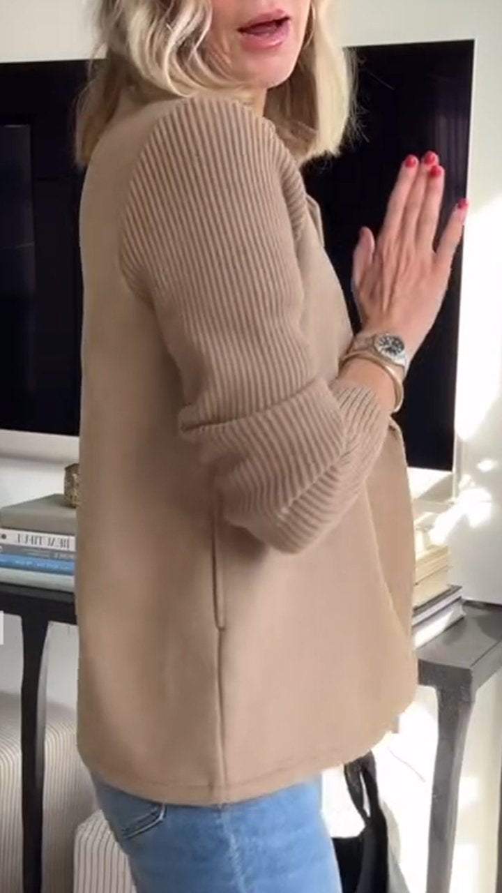 Blazer | Dubbele Knoopsluiting | Gebreide Mouwen-Boutique Moda