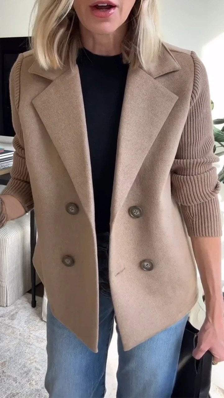 Blazer | Dubbele Knoopsluiting | Gebreide Mouwen-Boutique Moda