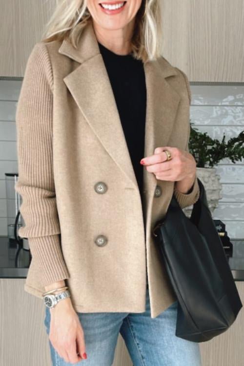 Blazer | Dubbele Knoopsluiting | Gebreide Mouwen-Boutique Moda