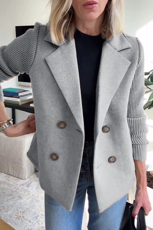 Blazer | Dubbele Knoopsluiting | Gebreide Mouwen-Boutique Moda