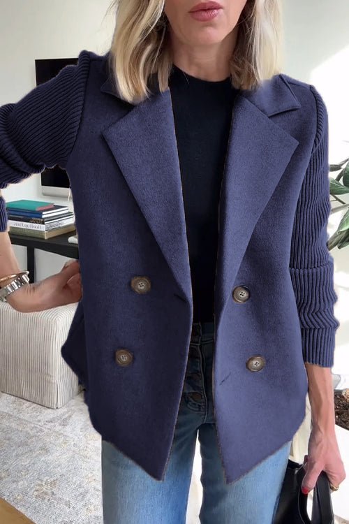 Blazer | Dubbele Knoopsluiting | Gebreide Mouwen-Boutique Moda