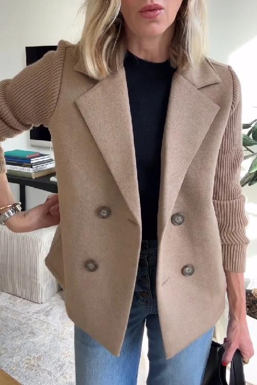 Blazer | Dubbele Knoopsluiting | Gebreide Mouwen-Boutique Moda
