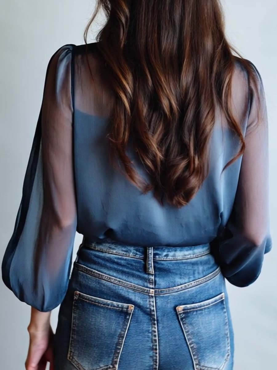 Bloemenblouse | Blauw | Damesblouse met knoopsluiting-Boutique Moda