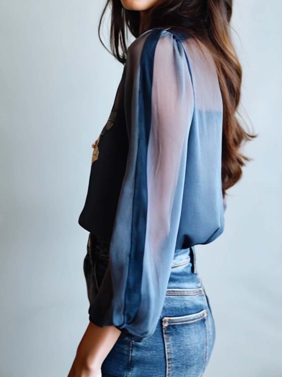 Bloemenblouse | Blauw | Damesblouse met knoopsluiting-Boutique Moda