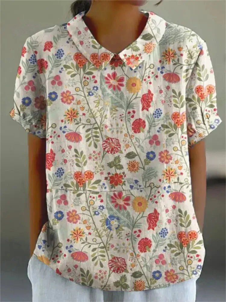 Bloemenblouse | Korte Mouw | Loose Fit | Zomertop-Boutique Moda
