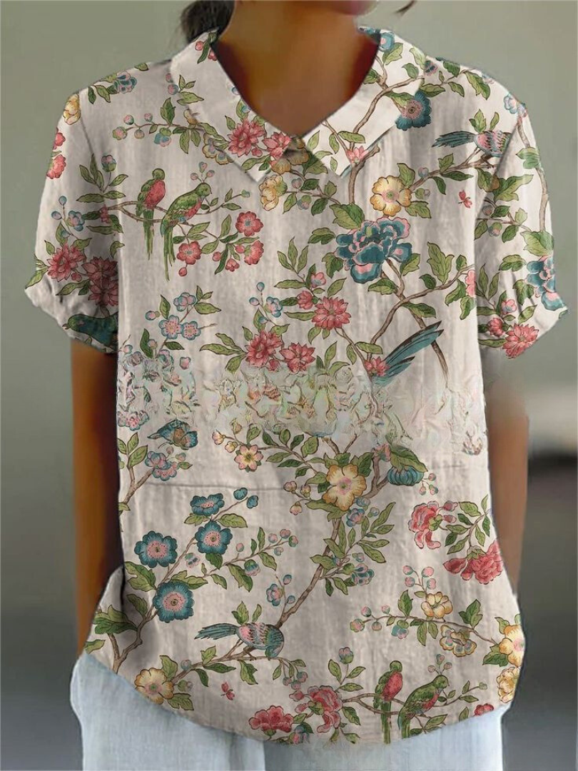 Bloemenblouse | Korte Mouw | Loose Fit | Zomertop-Boutique Moda