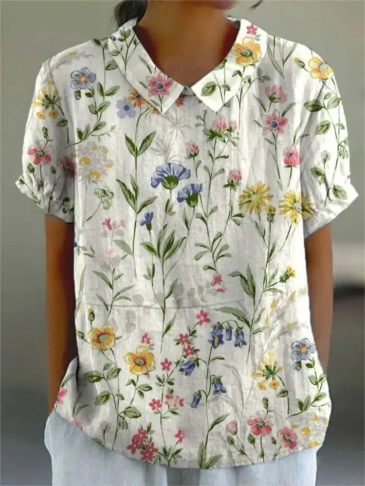 Bloemenblouse | Korte Mouw | Loose Fit | Zomertop-Boutique Moda